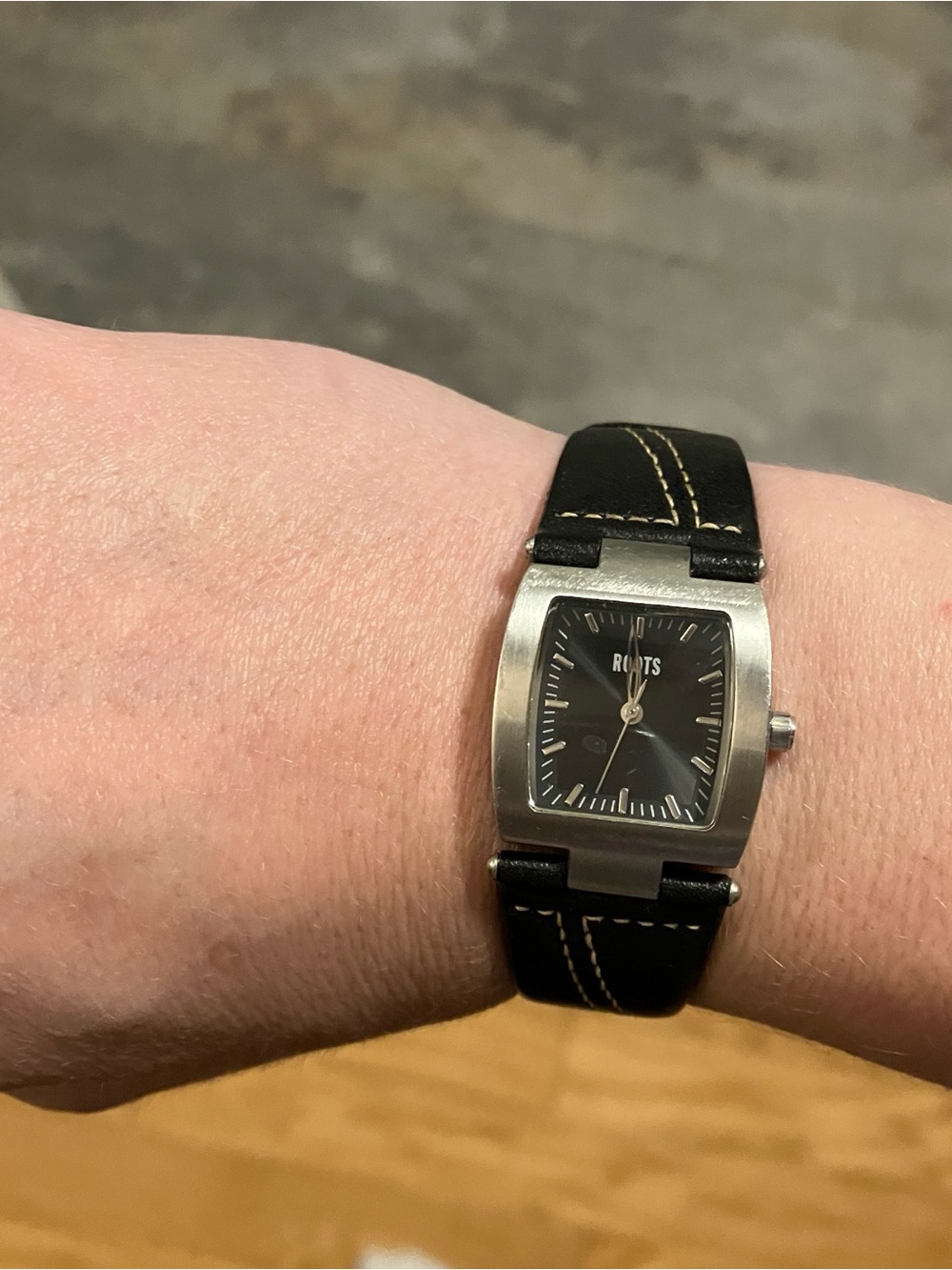 Roots Black Dial Watch with Black Leather Strap